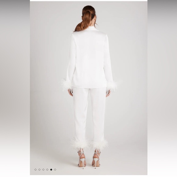 Nadine Merabi White Feather Pajamas bride wedding getting ready - Picture 2 of 9